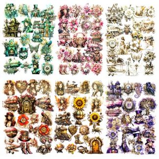 Vintage Steampunk Sticker Collection - 120 Pieces