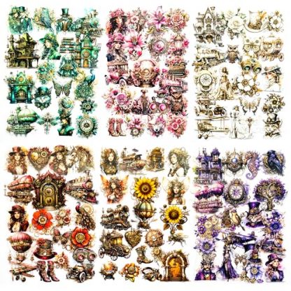 Vintage Steampunk Sticker Collection - 120 Pieces