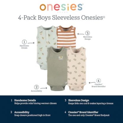 Baby Boys' Tropical Sea Turtles Sleeveless Onesies Multi-Pack - Image 6