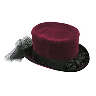 Elegant Burgundy Top Hat with Delicate Lace Veil