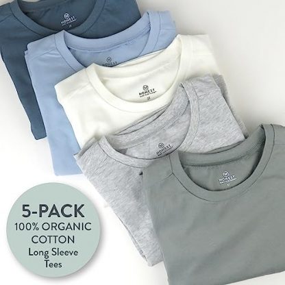 5-Pack Organic Cotton Long Sleeve T-Shirts for Toddlers and Little Kids - Image 2