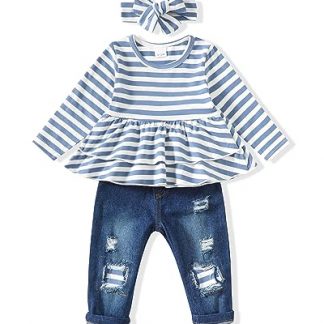 Chic Toddler Girl's Winter Outfit Set with Ruffled Top and Denim Jeans