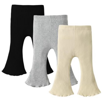 Chic Baby Girl Ribbed Flare Pants - 3 Pack