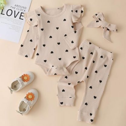 Adorable 3-Piece Baby Girl's Rib Frill Long Sleeve Romper Set - Image 3