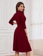 Elegant V-Neck Formal Dress with 3/4 Sleeves - Image 3
