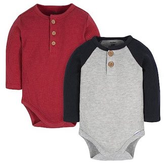 Baby Boys' Comfortable Long Sleeve Henley Onesies (2 Pack)