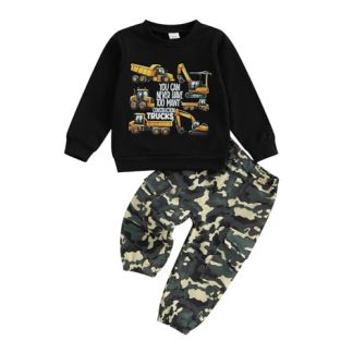 "Stylish Camouflage Toddler Outfit with Excavator Print"