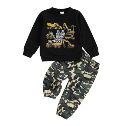 "Stylish Camouflage Toddler Outfit with Excavator Print"