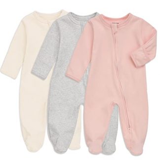 Cozy Cotton Baby Footie Pajama with Mitten Cuffs and Double Zippers