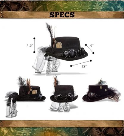 Chic Steampunk Fedora Hat with Goggles, Feathers and Gears - Black - Image 2