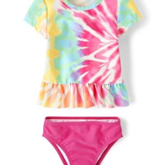 Kids' and Toddlers' Short Sleeve Rainbow Tie-Dye Swimset