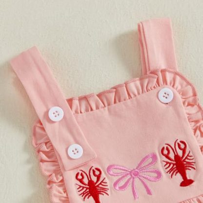 Adorable Crawfish Embroidered Baby Girl Romper with Ruffles - Image 5
