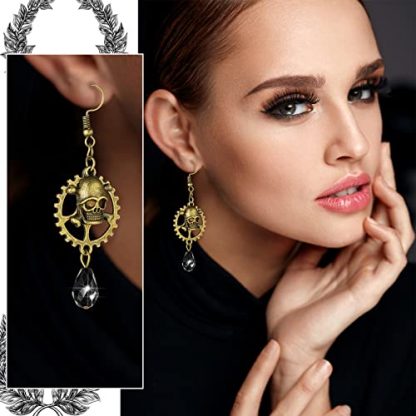 Quintessential Steampunk Accessory Set: Gear Choker, Bracelets, and Vintage Earrings - Image 2