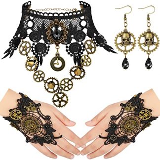 Quintessential Steampunk Accessory Set: Gear Choker, Bracelets, and Vintage Earrings