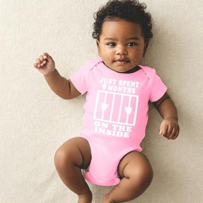 "9 Months On The Inside" Humorous Baby Bodysuit - Image 4
