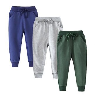 "Boys' Adorable Trio Joggers Pack with Cartoon Motifs"