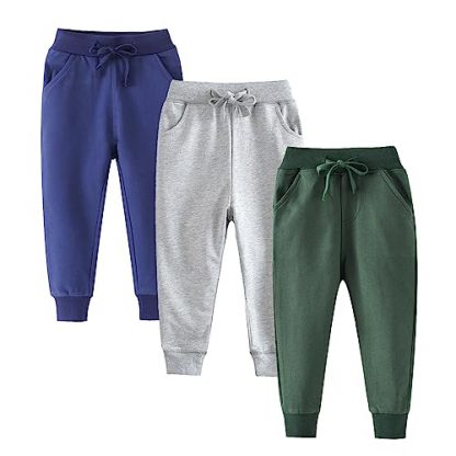 "Boys' Adorable Trio Joggers Pack with Cartoon Motifs"