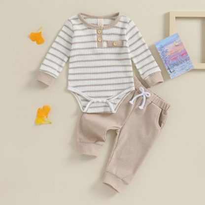 Snug & Stylish Striped Baby Boy Outfit Set - Image 2