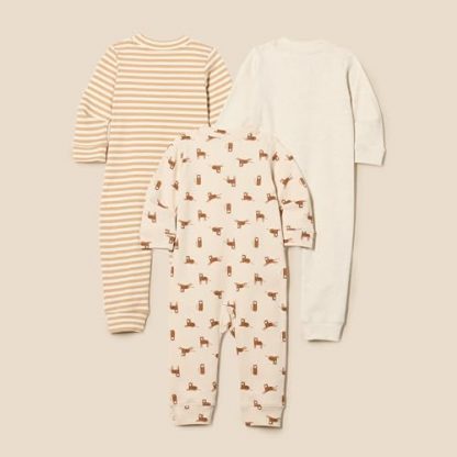 Unisex Baby Cotton Zip-Front Footless Sleepsuits, Pack of 3 - Image 3