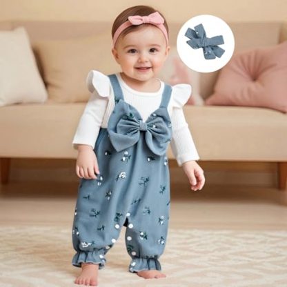 Autumn Chic Newborn Baby Girl Corduroy Floral Onesie with Ruffle Detail - Image 3