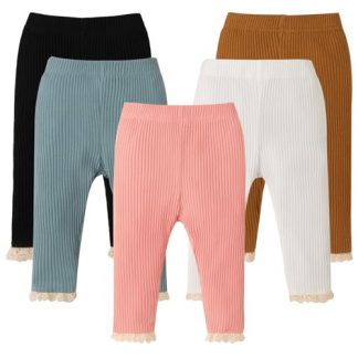 "Adorable Lace-Trimmed Ribbed Baby Pants - 5 Pack"