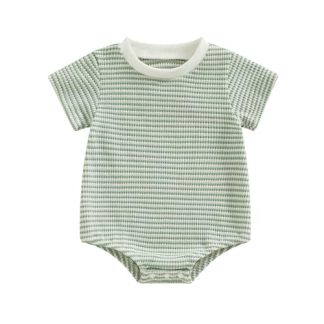 Unisex Baby Striped Romper: Waffle Fabric Short Sleeve Bubble Romper
