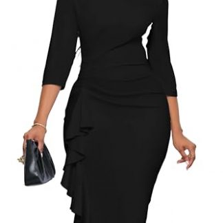 Elegant Bodycon Midi Dress with 3/4 Sleeves