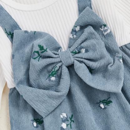 Autumn Chic Newborn Baby Girl Corduroy Floral Onesie with Ruffle Detail - Image 6