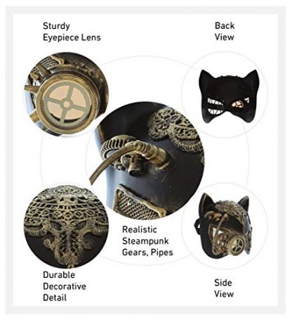 Gilded Steampunk Cat Ears Eye Mask with Robot Monocle - Image 3
