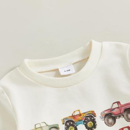 Charming Toddler Boy's Winter Outfit with Crewneck Sweatshirt and Pants - Image 3