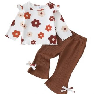 Adorable Toddler Two Piece Outfit with Ruffle T-Shirt and Bell Bottom Pants