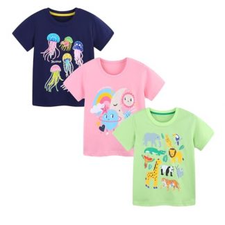 Trio of Colorful Cotton T-Shirts for Girls
