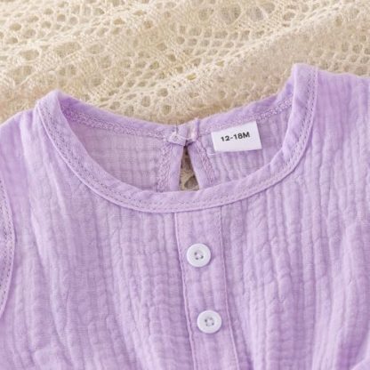 "Charming Summer Outfit for Toddler Girls: Bow-Adorned Sleeveless Top and Ruffle Shorts Set" - Image 4