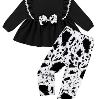 Toddler Girl's Ruffle Bow Top and Floral Print Pants Outfit