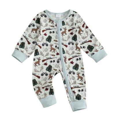 Adorable Baby Boy's Hunting-Themed Onesie with Duck and Deer Prints