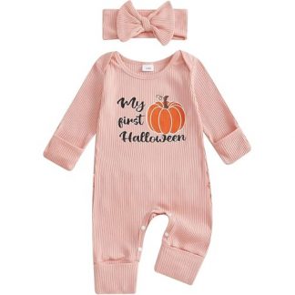"First Halloween Pumpkin-Themed Baby Girl Romper"