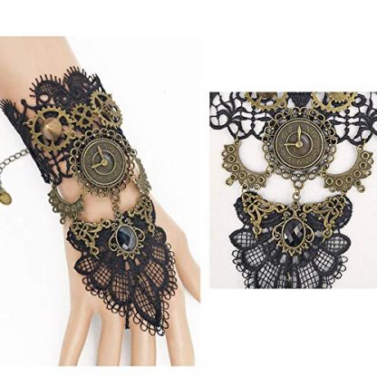 Vintage Steampunk Fingerless Lace Gloves with Rhinestone Ring - Image 5