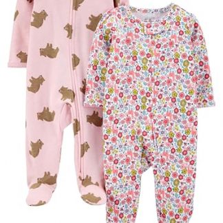 Delightful Duo: Baby Girls' Cotton Footed Sleep and Play Outfits