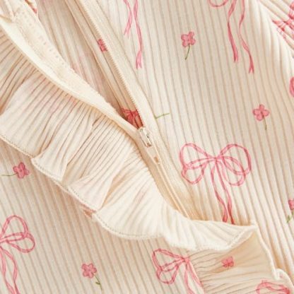 Adorable Newborn Baby Girl Long-Sleeve Romper with Bow Print and Zipper - Image 6