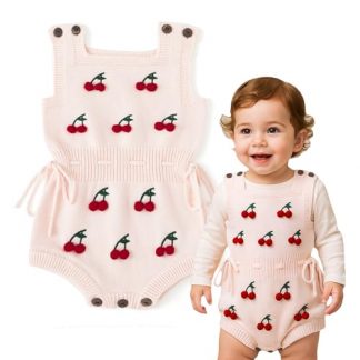 Charming Knitted Romper with Pompoms for Baby Girls