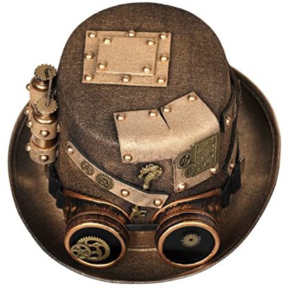 Unisex Steampunk Top Hat with Removable Goggle and Gear Detailing - Image 6
