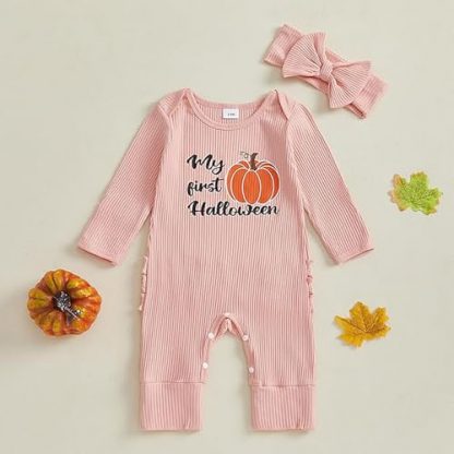 "First Halloween Pumpkin-Themed Baby Girl Romper" - Image 4