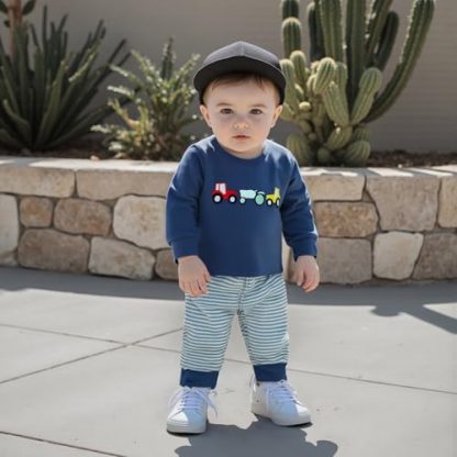Charming Toddler Boy's Embroidered Sweatshirt and Casual Pants Set - Image 2