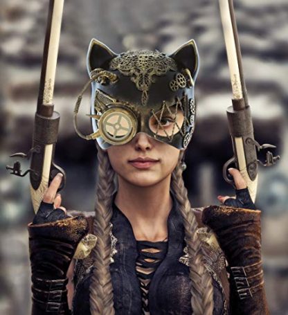 Gilded Steampunk Cat Ears Eye Mask with Robot Monocle - Image 7