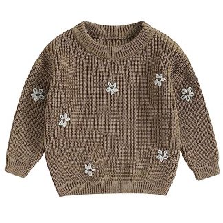 Petite Petal-Embroidered Crewneck Pullover for Infants