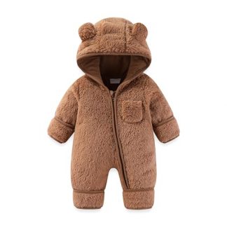 Cozy Bear-Themed Winter Romper with Fold-Over Mittens and Footies