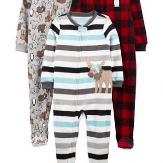 Cozy Toddler and Baby Boy's Flame Resistant Fleece Footed Pajamas - Pack of 3