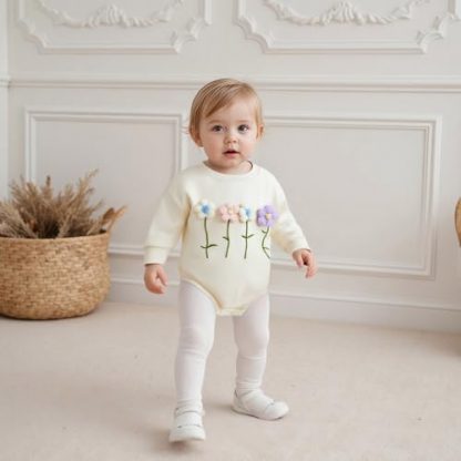 "Cuddly Goose Embroidery Long Sleeve Romper for Newborn Baby Girls" - Image 2