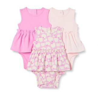 Baby Girls' Soft Cotton Sleeveless Bodysuit Dress, Pack of 3