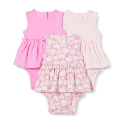 Baby Girls' Soft Cotton Sleeveless Bodysuit Dress, Pack of 3